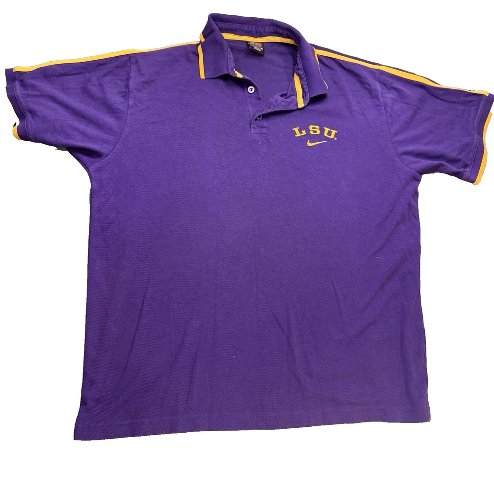 LSU Tigers Nike Polo Shirt Men's Large Short Sleeve Striped NCAA Purple